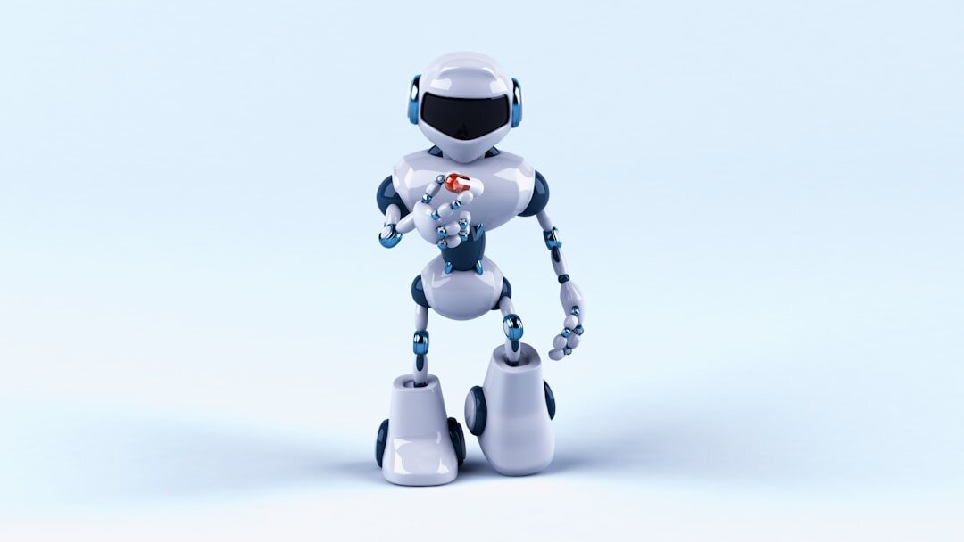 Modern humanoid robot with white casing standing in a research laboratory