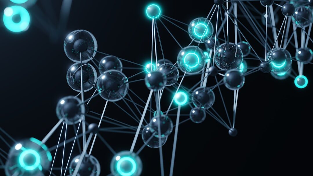 Blockchain technology concept with glowing digital chain links and network nodes