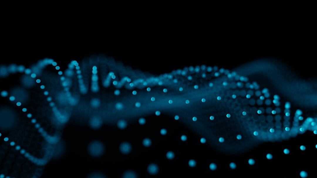 Artificial intelligence neural network visualization with glowing blue connections on dark background
